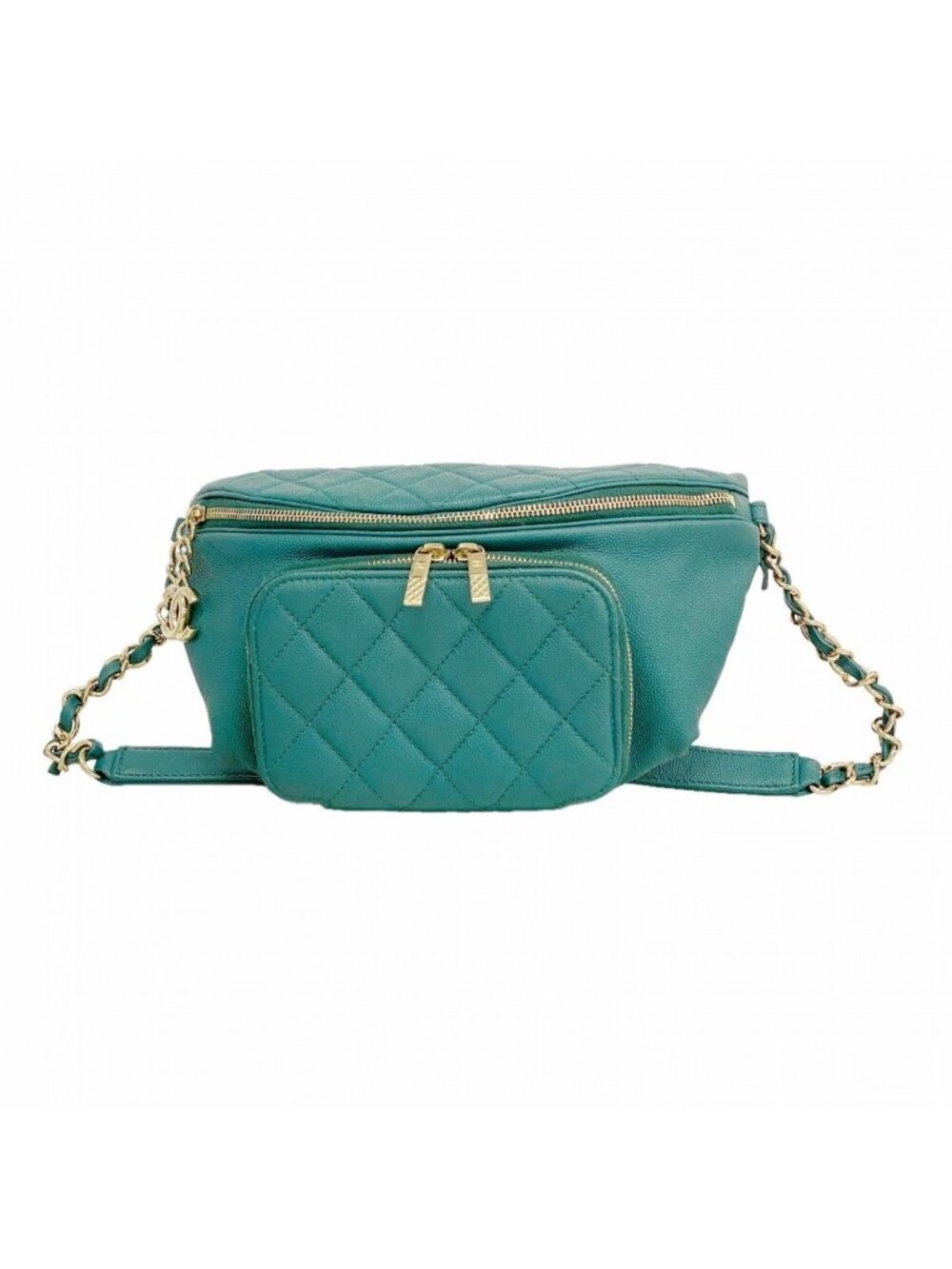 Chanel Waist Bag Quilted Caviar Leather Green Champagne Gold